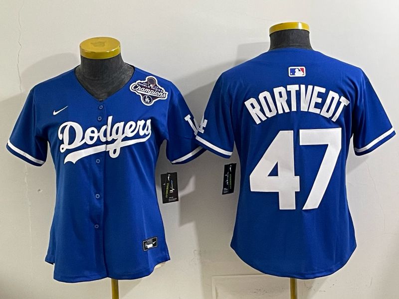 Women 2025 Los Angeles Dodgers #47 Rortvedt Blue Game Nike MLB Jersey style 0010